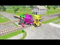 Double Flatbed Trailer Truck vs Speedbumps Train vs Cars | Tractor vs Train Beamng.Drive 006