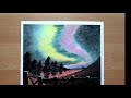 Oil pastel landscape drawing for beginners | Draw Northern lights with students crayons