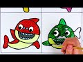 Learn How to draw Baby Shark Family and Pinkfong- Glitter Painting and art for kids