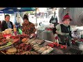 Walking Tour & Great Ever Grilled Chicken, Fish, Pork Food Review Show - Cambodian Street Food