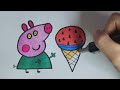 How to Draw Peppa Pig with Big Ice Cream Cone | Easy Drawing and Coloring for Kids
