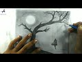 How to draw Alone Girl swinging in a tree || moonlight scenery || Girl on Swing in Moonlight || Girl