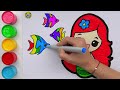 Drawing and coloring long hair mermaid - How to draw for kids and toddlers