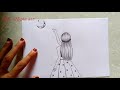 How to draw a girl with moon // Easy girl drawing -step by step for beginners // girl drawing