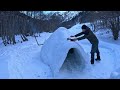 Building IGLOO to SURVIVE a Freezing Winter Night (SOLO overnight)