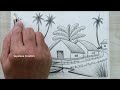 Village Nature Scenery Drawing with Pencil sketch, Easy Pencil Drawing for Beginners