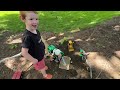 Pouring concrete with kids ride on cement mixer, construction trucks & toys. Educational | Kid Crew
