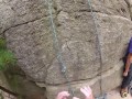 Sam Tavalare climbing Fickle Fingers at the Gunks