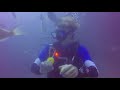 Cracking raw egg underwater