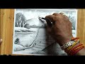 how to draw easy pencil sketch  scenery ,landscape pahar and river side scenery drawing,