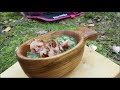 Cooking Outdoors - Soup with Bacon Over Open Fire