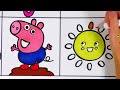 How to draw Peppa Pig Muddy Puddles- Rainbow Sun Umbrella- Easy drawing for kids