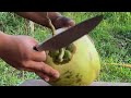 Cutting coconuts with great skill