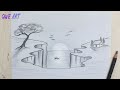 Simple Landscape Drawing | Easy scenery Drawing tutorial