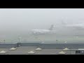 United 757-200 taxiing to runway 10L to depart to JFK from SFO on a foggy day.