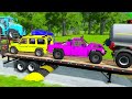 Double Flatbed Trailer Truck vs Speedbumps Train vs Cars | Tractor vs Train Beamng.Drive 119