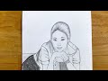 How to draw a girl with skirt on sofa || Pencil sketch drawing of a girl //Art Video