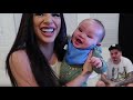 BABY TRIES SOLID FOOD FOR THE FIRST TIME! BABY BLOWOUT LOL