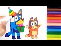 How to draw Bluey Birthday 💙🎂🎉🧡 Bluey and Bingo Drawing Tutorial