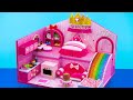 Build Pink Queen House with Rainbow Slide and Make Chocolate Cake ❤️ DIY Miniature Cardboard House