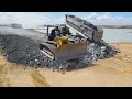 Last Action Road Construction Connect From Side to Side With Machinery komatsu push stone
