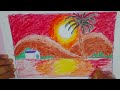 Sunset Village Scenery Pencil Sketch Easy with Colour