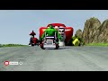 Double Flatbed Trailer Truck vs Speedbumps Train vs Cars Beamng Drive