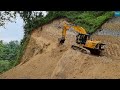 Tearing Down Hill Top Side for Road Construction with JCB Excavator