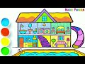 Cutaway House Drawing, Painting, Coloring for Kids and Toddlers | Learn Rooms and Furnitures #303