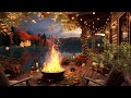 Autumn Ambience by the Lake🍁Cozy Porch with Rain Sounds, fall leaves & Crackling Fireplace