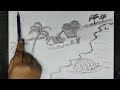 beautiful village drawing easy