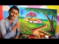 beautiful village scenery painting | nature drawing painting