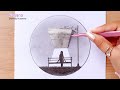 A girl is sitting alone under a street lamp || How to draw || night scenery - pencil sketch
