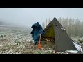 EXTREME Winter SNOW STORM -49C WINTER CAMPING WINTER STORM hits HOT tent. FREEZING wind