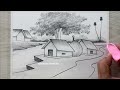 Beautiful Village Landscape Drawing step by step, Pencil Shading Drawing for Beginners