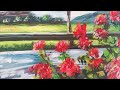 PAINTING  FLOWERS ALONG THE ROAD | Acrylic Painting for beginners | gene Art#arte#redflower