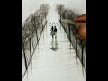 Easy way to draw landscape with pencil | How to draw couple walking in rain with umbrella