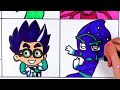 How to draw and color PJ Masks - Catboy Gekko Owlette and others- Easy art for kids