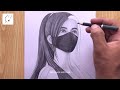 Girl with Face Mask Drawing | Best Friend Drawings | How to Draw a Girl with Mask - step by step