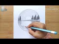 How to draw a scenery of moonlit night - step by step || Pencil Drawing ||  كيفية رسم مشهد ليلي مقمر
