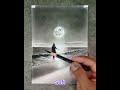 How to draw a landscape by pencil of a couple on a moonlight beach.