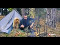 Winter Camping with my dog Charlie. Campfire Roasted Pork Skewers. Camp Cooking No talk video