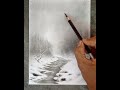 A pencil drawing of birch trees with winter landscape easy ways.