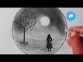 Pencil shading drawing easy in circle scenery || Nature art drawing #nature #sketch #scenery