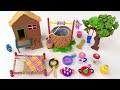 DIY How to make polymer clay miniature house, water well, kitchen set, tree, Charpai | Village house
