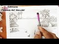 Beautiful scenery drawing||How to draw a river side landscape picture|| Pencil sketch drawing