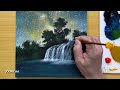 How to Draw a Waterfall under the Milky Way / Acrylic Painting for Beginners