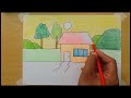House and nature drawing | Landscape drawing | Easy landscape drawing for kids and beginners