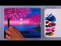 How to Paint Cherry Blossom Tree at Moonlight | Landscape Painting | Easy for Beginners