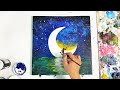 Moonlight Girl With 1 Million Stars | Acrylic painting for beginners step by step | Paint9 Art